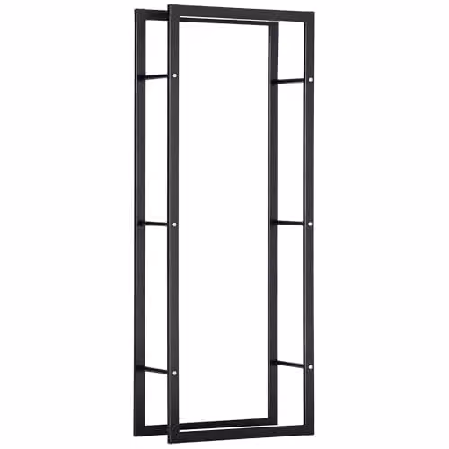 HOMCOM Metal Firewood Log Holder, Black, W/D/H: 60 x 25 x 150 cm – 1