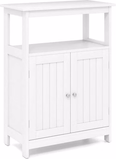 KORVIXA Freestanding White Bathroom and Living Room Floor Storage Cabinet with 2 Hinged Doors and Internal Shelves – 1