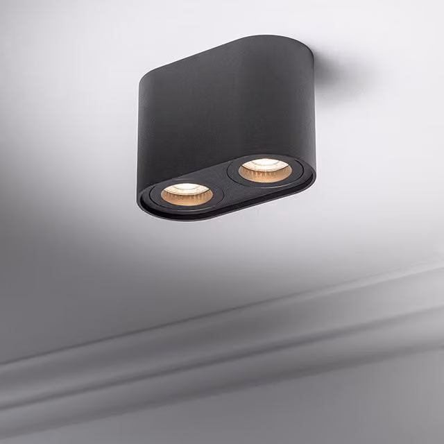 CGC Lighting Sansa Twin Round Cylinder Ceiling Spotlight in Black