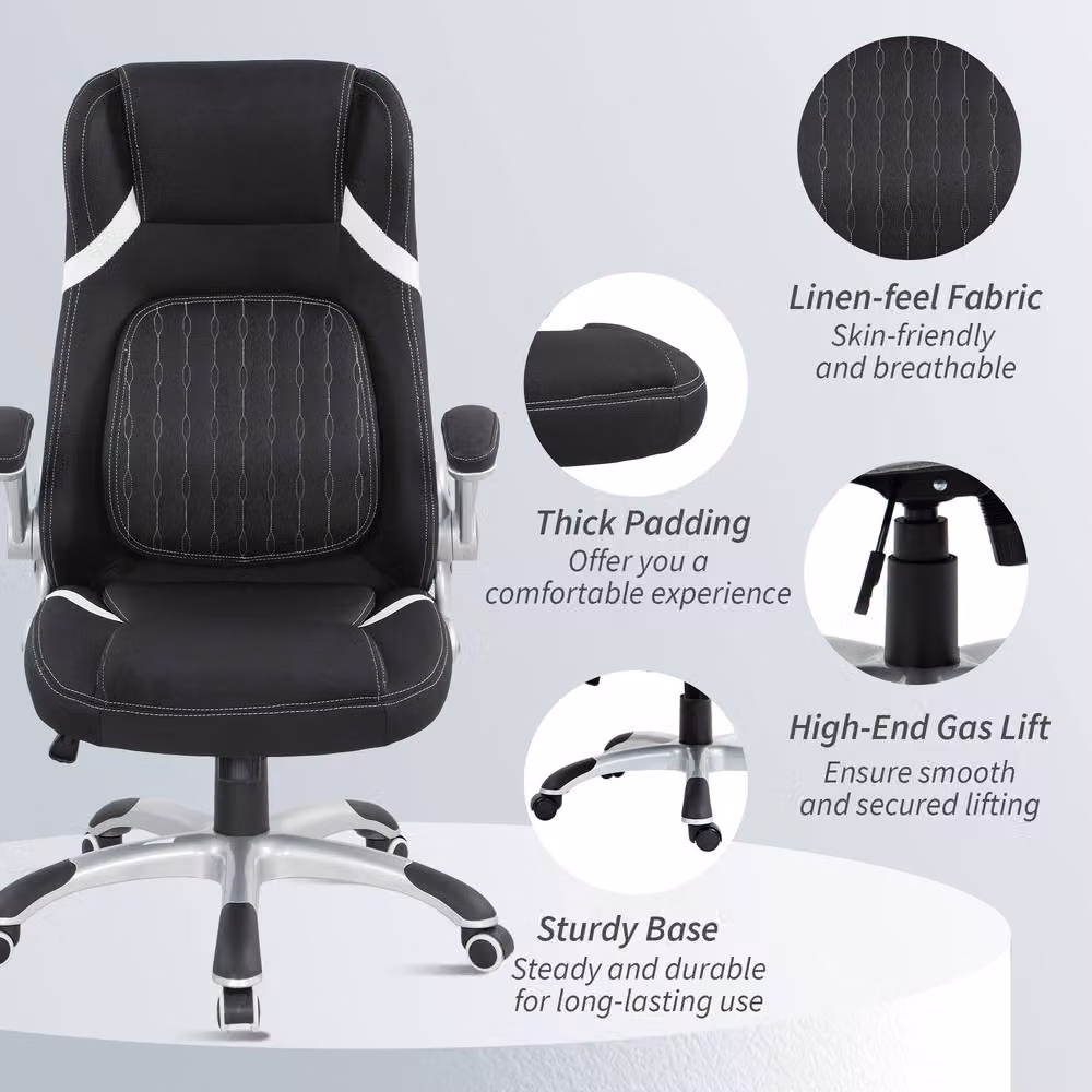 Rolipo Ergonomic Linen-Look Office Chair in Black with Adjustable Height, Tilt Function and 360 Degree Swivel – 7