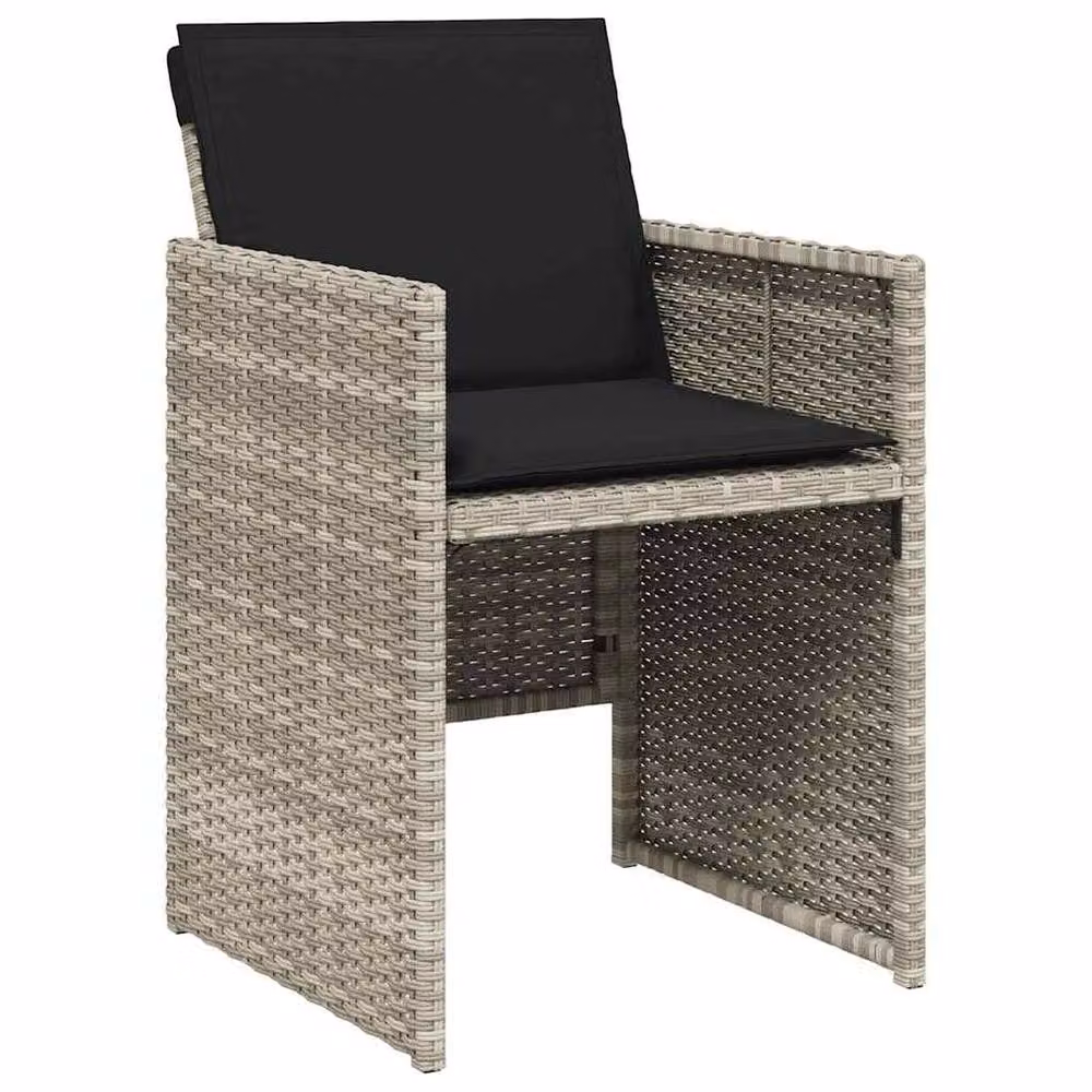 Berkfield Home 9 Piece Grey Poly Rattan Garden Dining Set with Cushions and Glass Tabletop – 3