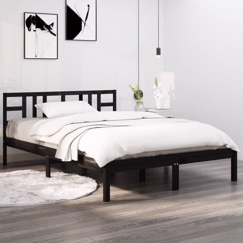 Berkfield Home Black Solid Pine Wood Bed Frame W/D/H: 200 x 200 cm – 2