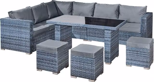Oseasons Aruba Rattan 9 Seat Corner Dining Set in Ocean Grey
