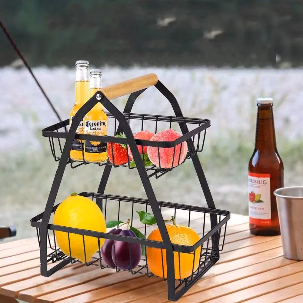 Kelvenix 2 Tier Kitchen Fruit Holder and Storage Basket Rack in Black Metal – 5