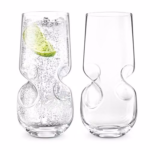 Final Touch Bubbles Seltzer Water Glasses, Set of 2, 500 ml, Transparent