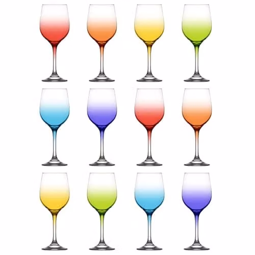 LAV Fame Multicolour Wine Glass Set, 395 ml, Pack of 12