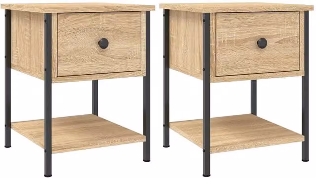 Berkfield Home Set of 2 Bedside Tables in Sonoma Oak and Tan, W/D/H: 34 x 35.5 x 45 cm – 1