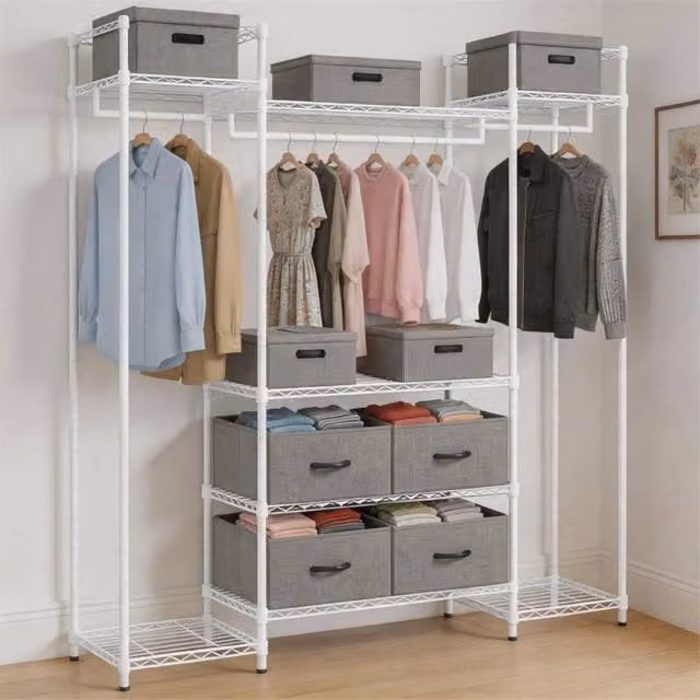 ERGOVEXA Heavy Duty Large Metal Wardrobe Clothes Rail Garment Rack in White – 1
