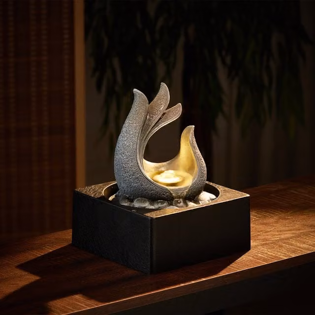 Livingandhome Orchid Finger Shaped LED Water Feature Tabletop Fountain in Grey
