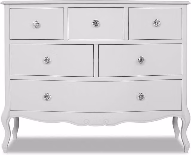 Juliette 6 Drawer Chest in White with Diamond Shape Crystal Handles