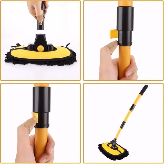 NESTLUNE PRO. 15 Degree Curved Microfibre Car Wash Brush with Adjustable Telescopic Handle, Yellow, W: 15 cm, H: 100 cm – 1