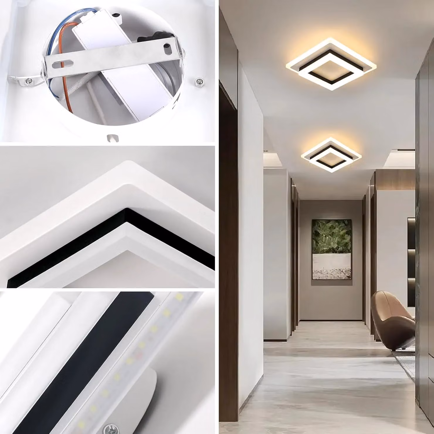 COMELY 24W Modern Square LED Ceiling Light with Warm White 3000K Illumination – 4