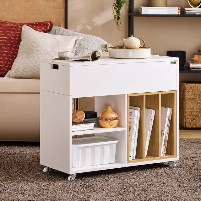 SoBuy Mobile Office Storage Cabinet with Castors and Lock, White, W: 38 cm, D: 38 cm, H: 61 cm – 1
