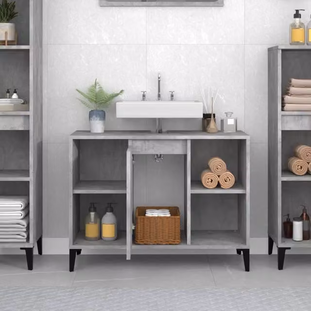 Berkfield Home Freestanding Bathroom Sink Cabinet in Concrete Grey, W/D/H: 80 x 33 x 60 cm