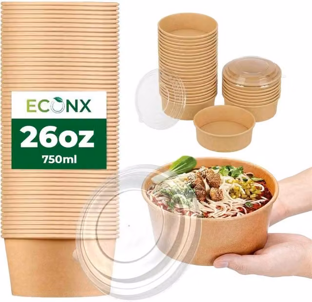 MANTRARAJ Disposable Kraft Salad Takeaway Bowls with Lids, Brown, 750 ml, Pack of 300