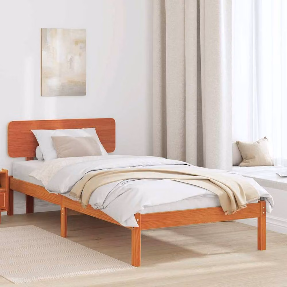 Berkfield Home Solid Pine Wood Bed Frame with Headboard, Wax Brown, W: 100 cm, L: 200 cm – 2
