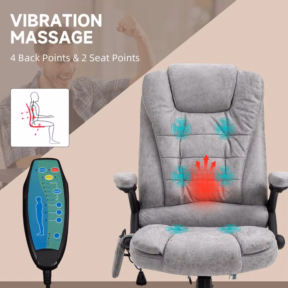ERGOVEXA Grey Microfibre Heated Massage Recliner Executive Office Chair with Headrest and Armrests – 5