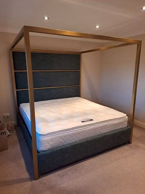 HOB Furniture Regent 4 Poster Bed in Dark Green Faux Leather, Super King Size