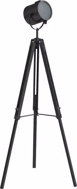 HOMCOM Industrial Tripod Floor Lamp with Adjustable Height and Wood Legs in Black