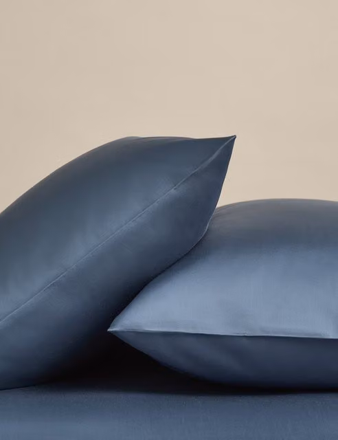 M&S 2 Pack Egyptian Cotton 400 Thread Count Silky Pillowcases in Slate Blue