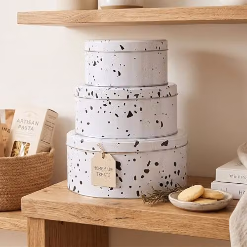 Orsina Set of 3 Airtight Metal Cake Storage Tins, Nestable and Stackable, White and Black – 2