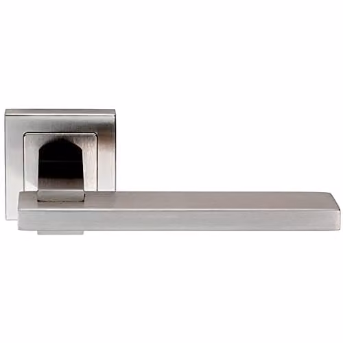 Loops Pair of Square Cut Rectangular Door Handles with Square Rose in Brushed Stainless Steel Silver