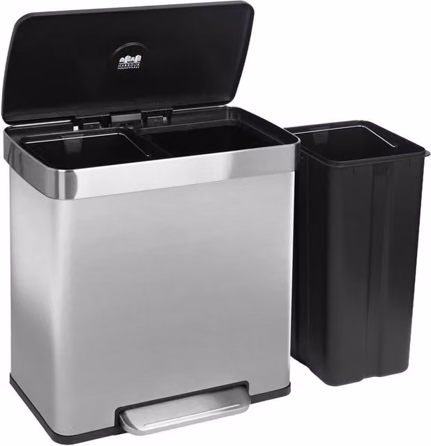VOGREX 60L Double Pedal Recycling Bin in Brushed Stainless Steel, Metallic Silver – 1
