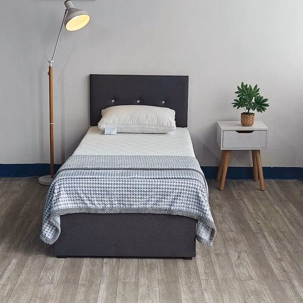 FORGEVIO Modern Upholstered Single Bedframe in Grey Fabric, W/D/H: 90 x 190 cm – 2