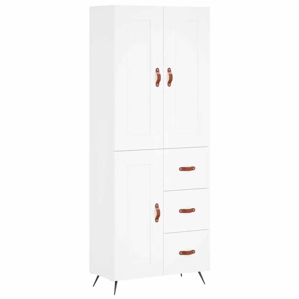 Berkfield Home Modern White Highboard with Hinged Doors and Internal Shelves, W/D/H: 69.5 x 34 x 180 cm – 2