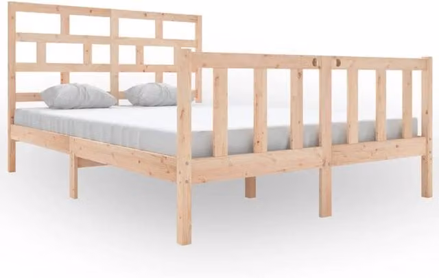 Berkfield Home Solid Wood Pine Bed Frame in Beige, W: 140 cm, D: 200 cm