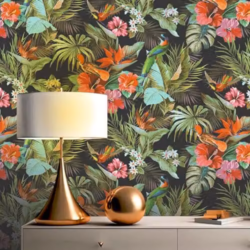 Rasch Vasari Paradise Birds Black and Multicolour Floral Animal Design Wallpaper – 3