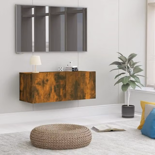Berkfield Home Smoked Oak TV Cabinet in Brown, W/D/H: 80 x 30 x 30 cm