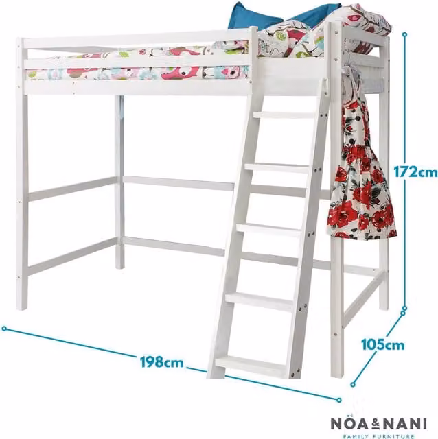 Noa and Nani Texas High Sleeper Bed in White, 90 x 190 cm