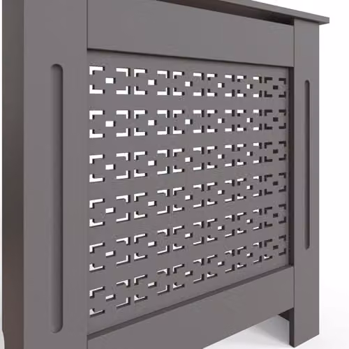 FWStyle Grey Geometric Small Radiator Cover Shelf Cabinet W: 82.3 cm, H: 78 cm, D: 19 cm – 3