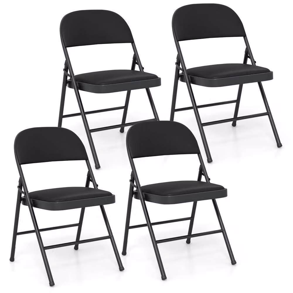 Gymax 4 Pack of Black Padded Folding Chairs with Metal Frame – 6