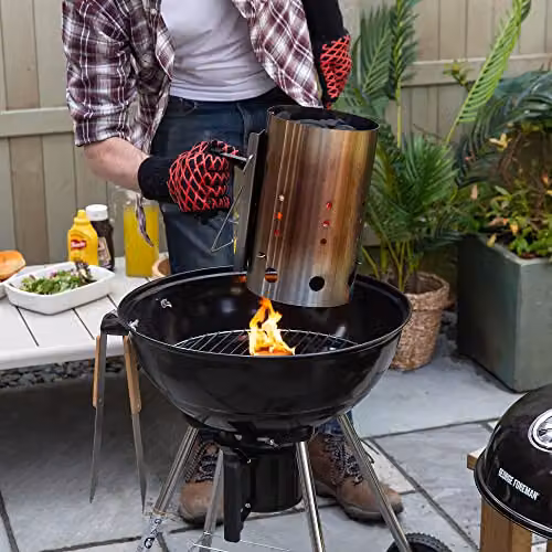 George Foreman Quick-Fire Large Chimney Charcoal BBQ Starter, Silver Stainless Steel, Diameter: 19.5 cm, H x W x D: 31.0 x 19.5 x 30.5 cm – 7