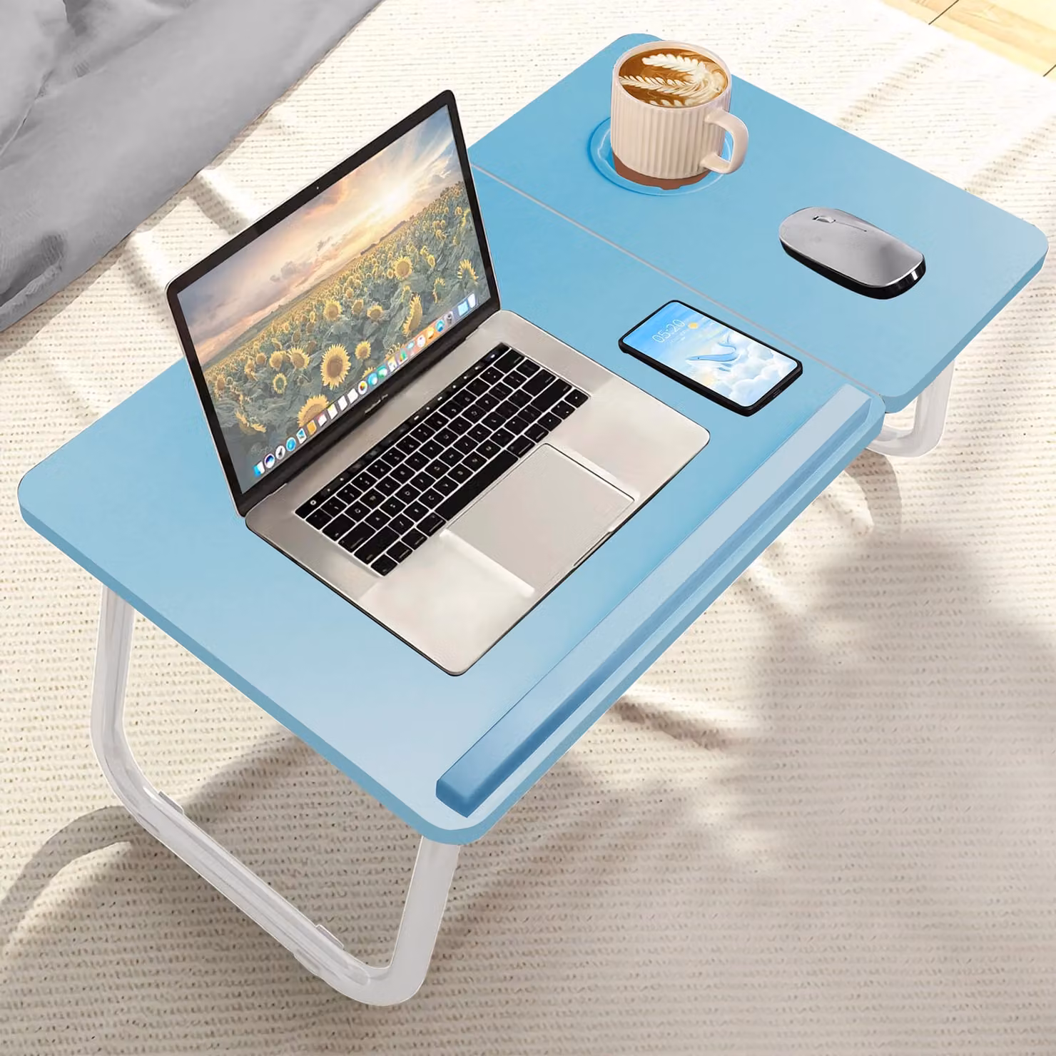 DHS Portable Height Adjustable Laptop Table with Tilting Top and Cup Holder in Blue
