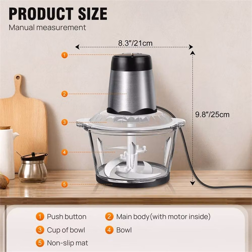 SPETLEK 2L Multi-Purpose Food Processor and Meat and Spice Grinder in Clear Glass and Stainless Steel – 3