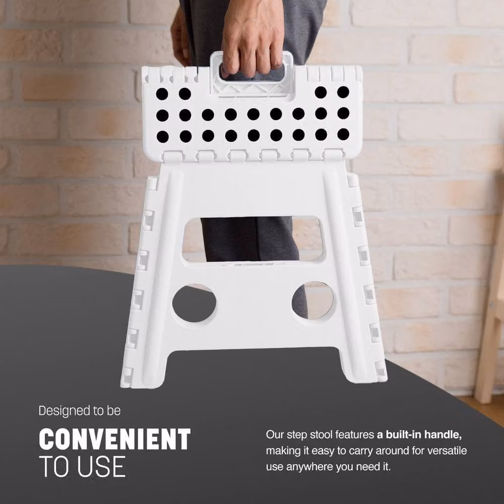 Keplin Heavy Duty Folding Step Stool, Non-Slip Foldable Footstool, White, 37 cm – 3