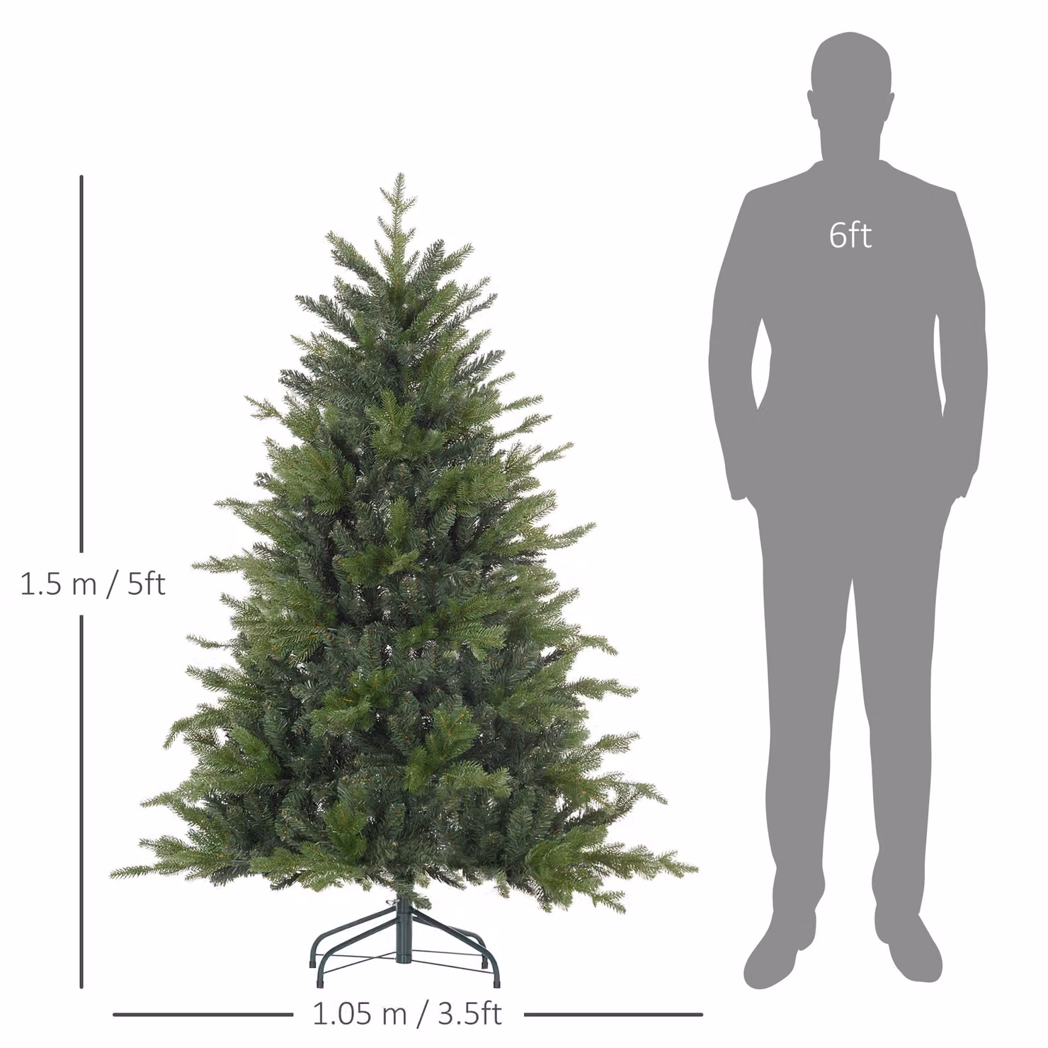 HOMCOM 5ft Artificial Green Christmas Tree with 1309 Tips and Metal Base – 3