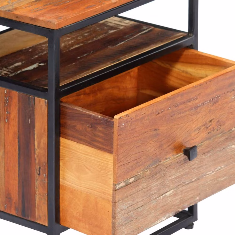 Berkfield Home Beautiful Bedside Cabinet in Brown, Solid Reclaimed Wood and Steel, W/D/H: 40 x 30 x 50 cm – 5