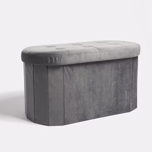 OHS Matte Velvet Rectangular Ottoman Storage Bench in Grey, W/D/H: 80 x 40 x 40 cm – 3