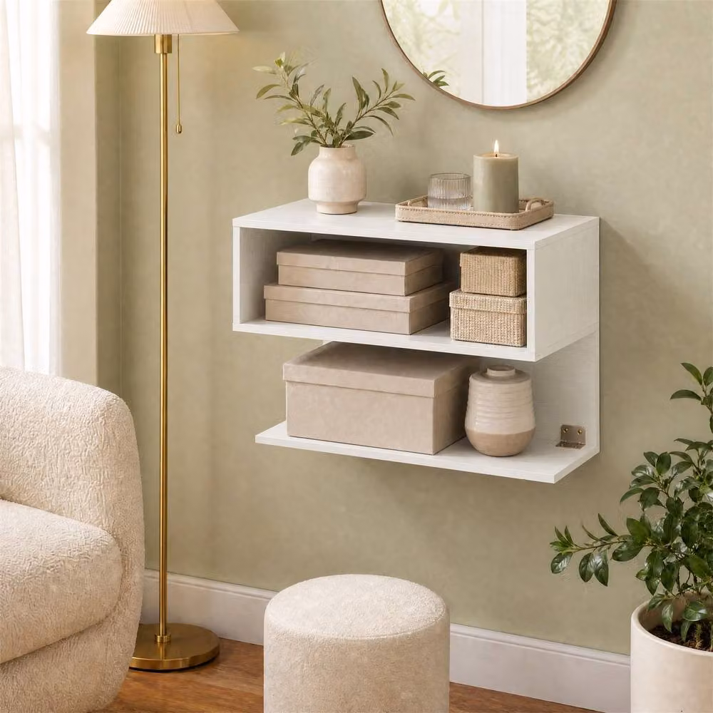 Gymax White Wall Mounted Floating Nightstand with Storage Shelves – 2