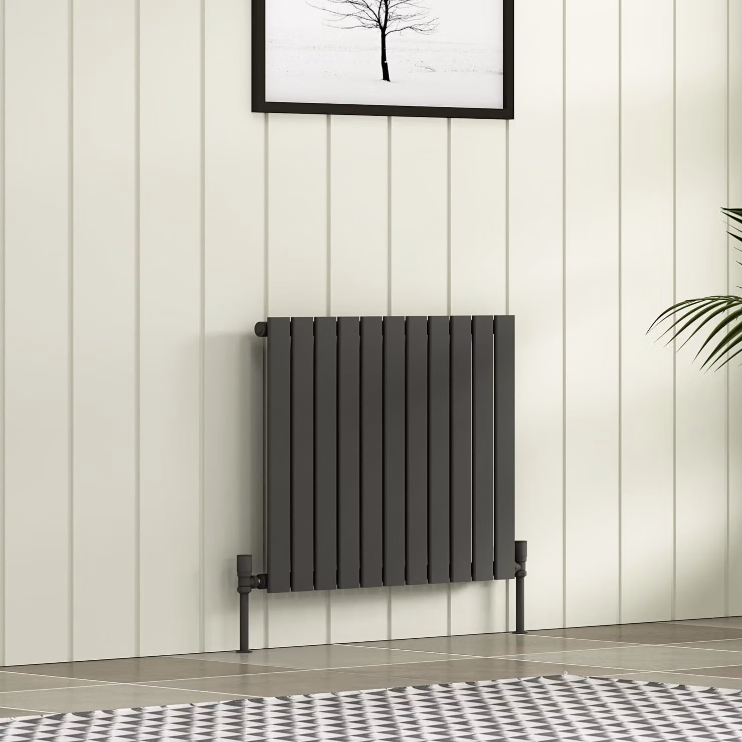 Fluxx Anthracite Single Flat Panel Horizontal Designer Radiator, W: 60.0 cm, H: 74.8 cm
