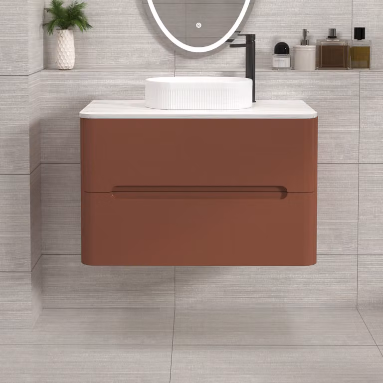 Royal Bathrooms Venice 800mm Wall Hung Countertop Vanity Unit with 2 Drawers and Lyon Basin in Terracotta Clay