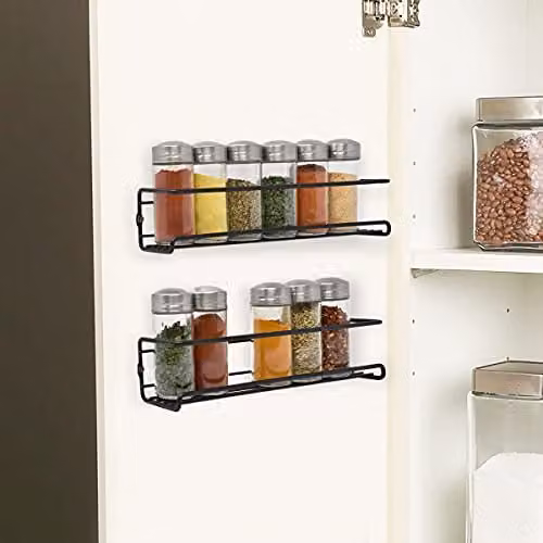 joeji's Kitchen 2-Tier Wall Mounted Spice Rack for Inside Cupboards, Black – 5