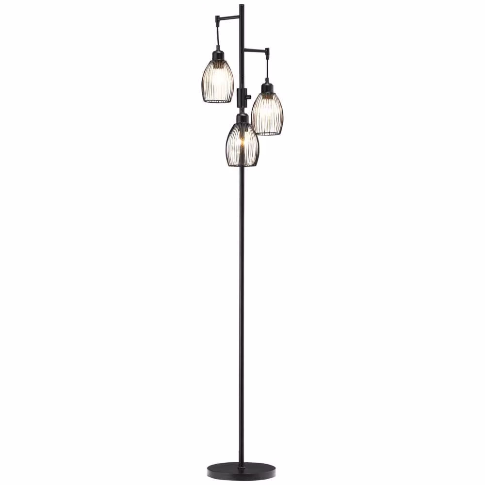 Wyld Haus Elziba Industrial 3 Light Floor Lamp in Black Metal with Wire Cage Shades, Height: 170.5 cm – 2