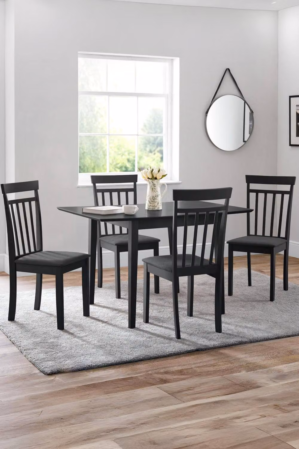 Julian Bowen Coast Set of 2 Black Lacquered Wood Dining Chairs with Fabric Upholstery – 3