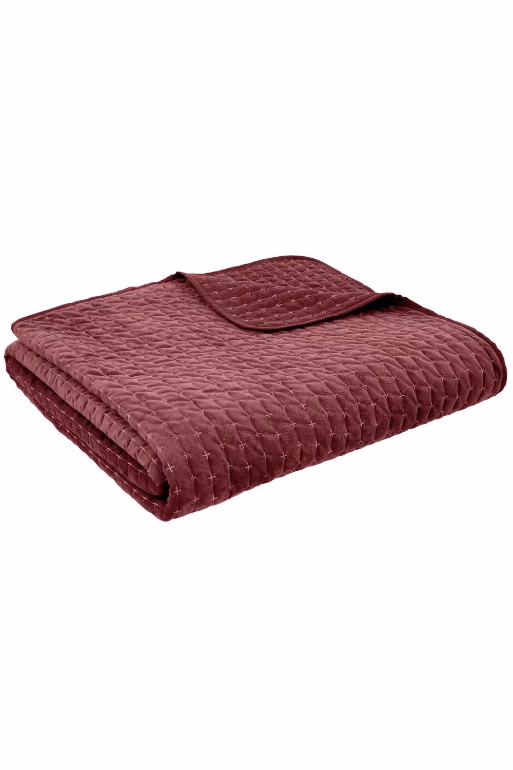 Bianca Attica Velvet Quilted Embroidered Bedspread in Burgundy Red – 3