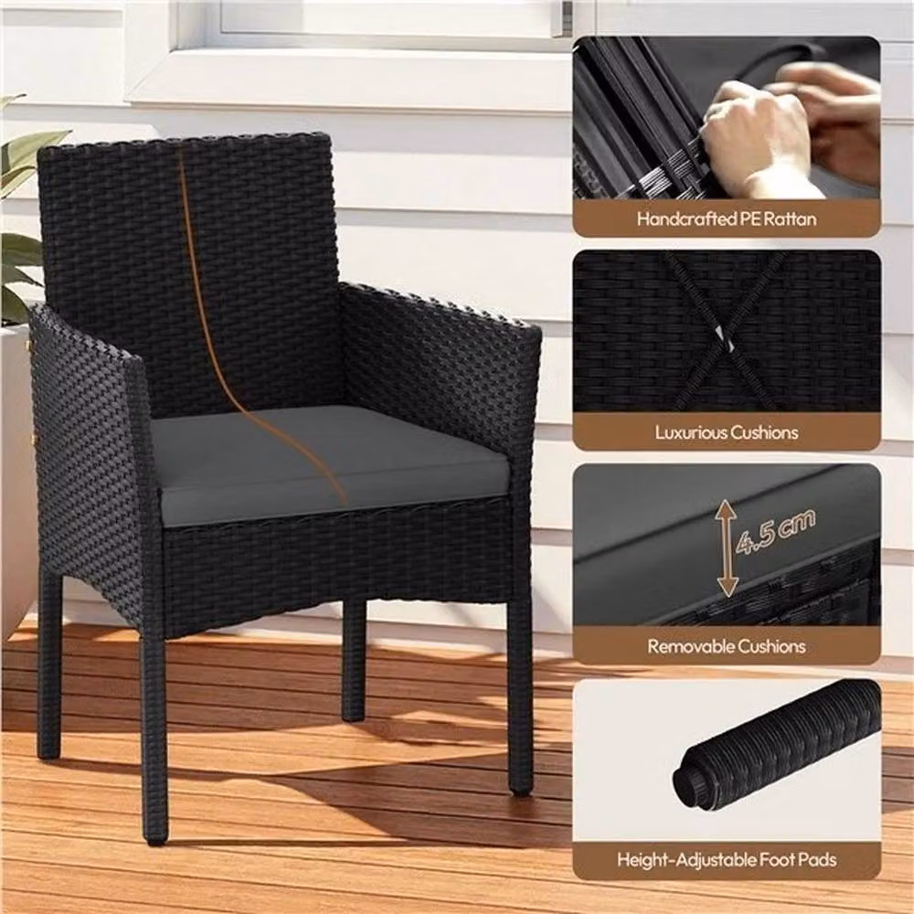 Kelvenix 3-Piece Modern Rattan Garden Furniture Set in Black and Grey – 5